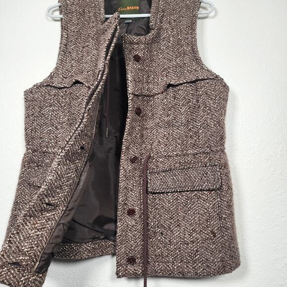 Eddie Bauer Wool Mohair Blend Vest Women Herringbone Button Front Pockets Medium - Picture 4 of 10